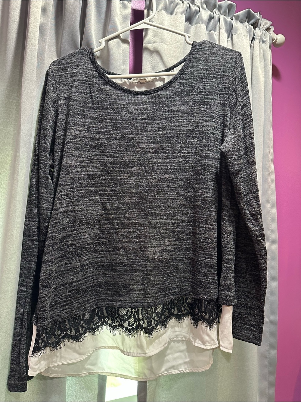Maurices Heathered Charcoal Gray Layered Lace-Hem Tunic